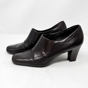 AEROSOLES GENE LAND Brown Slip On  Block‎ Heel Loafer Shooties Boots Shoes 9 M